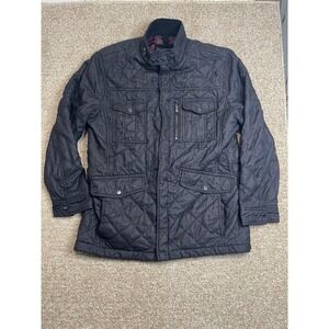 Johnston Murphy Mens Black  Cotton Zip Military Style Jacket Sz L